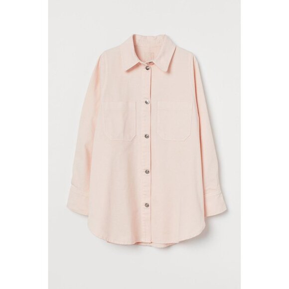 H&M Long Denim Shirt Jacket in Light Pink - Size Small - Picture 1 of 11